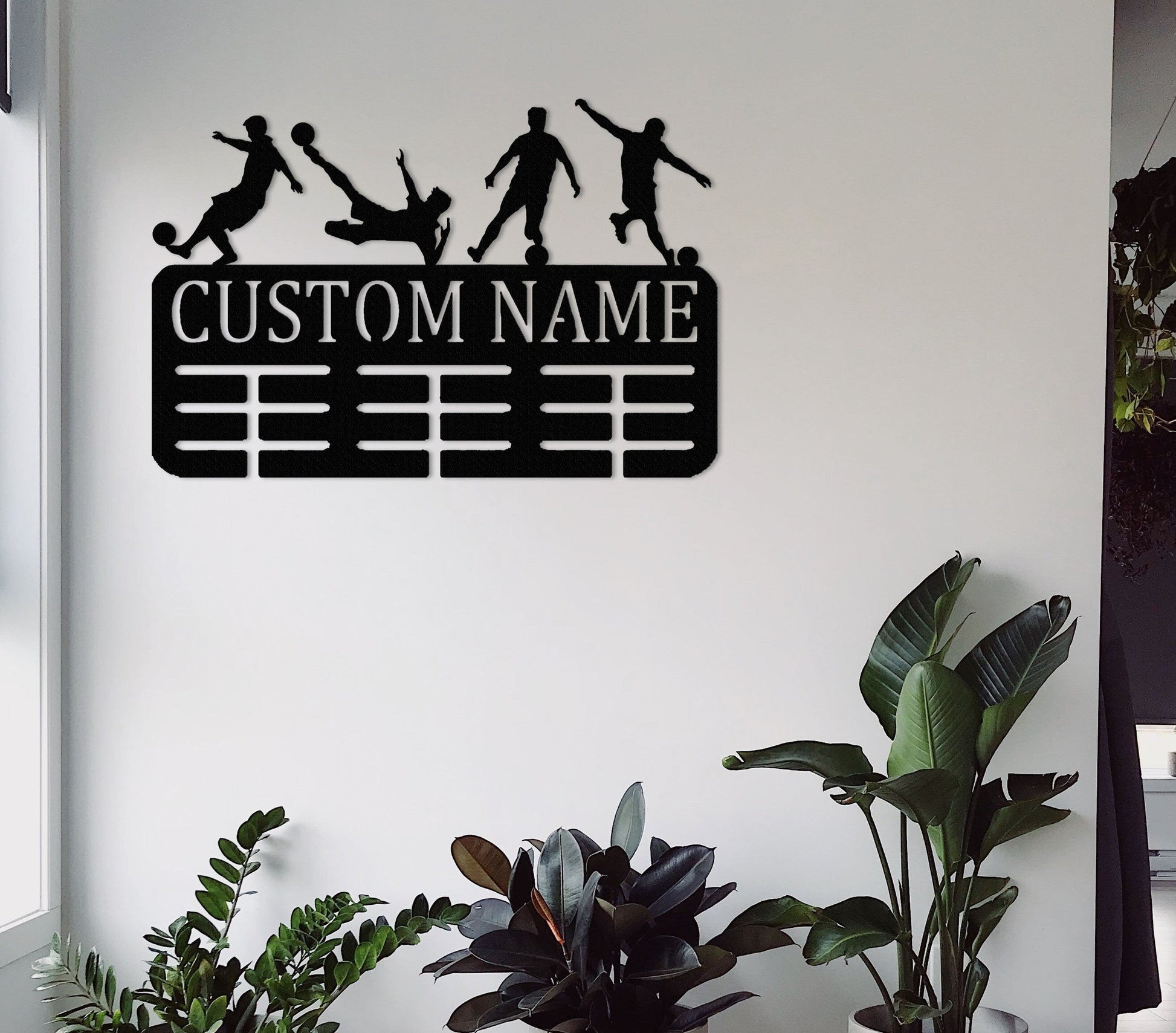 Custom Soccer Medal Holder, Personalized Soccer Name Medal Hanger,Soccer Medal Hanger Display,2 Rungs for Medals,Soccer Awards Display