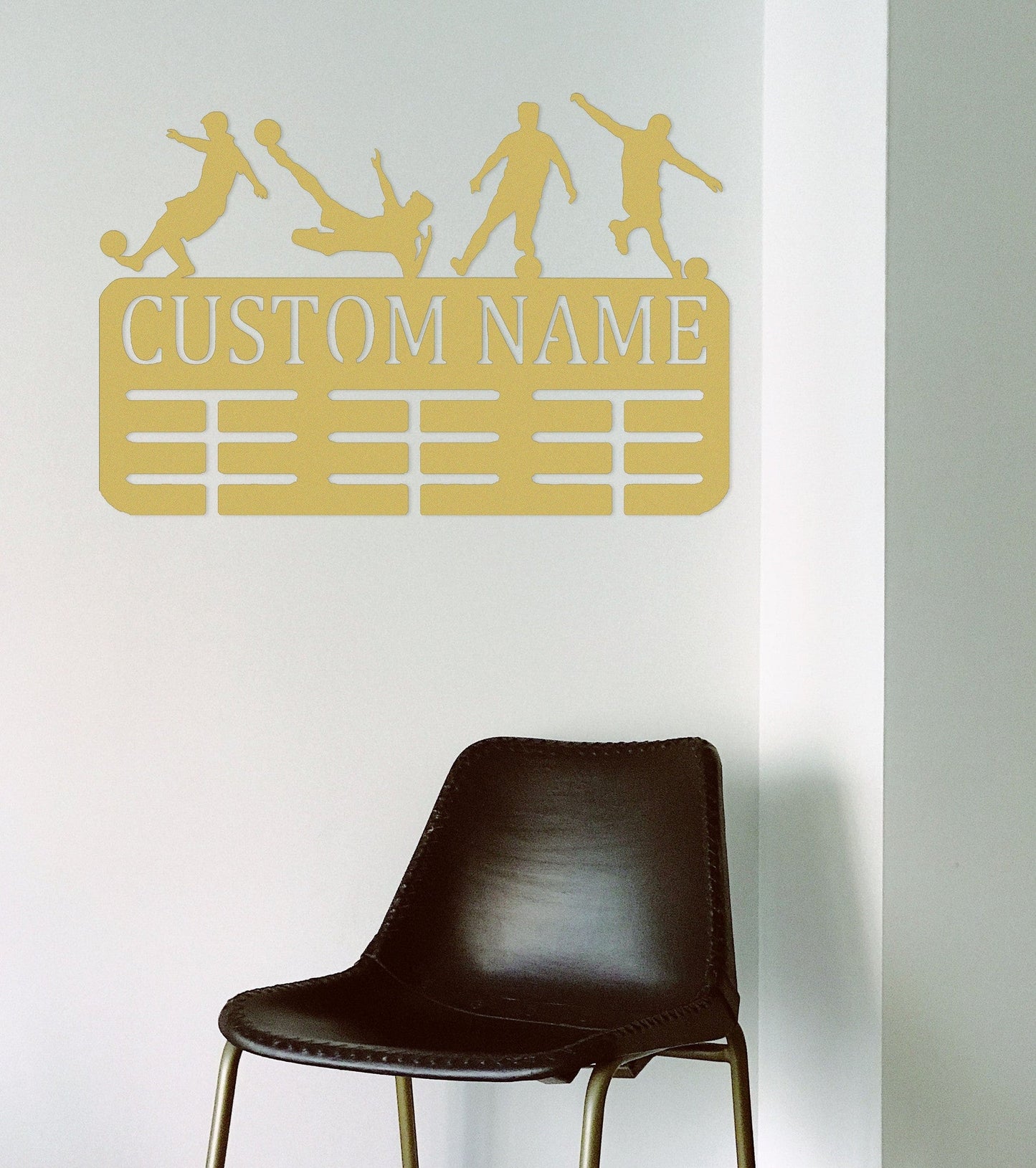 Custom Soccer Medal Holder, Personalized Soccer Name Medal Hanger,Soccer Medal Hanger Display,2 Rungs for Medals,Soccer Awards Display