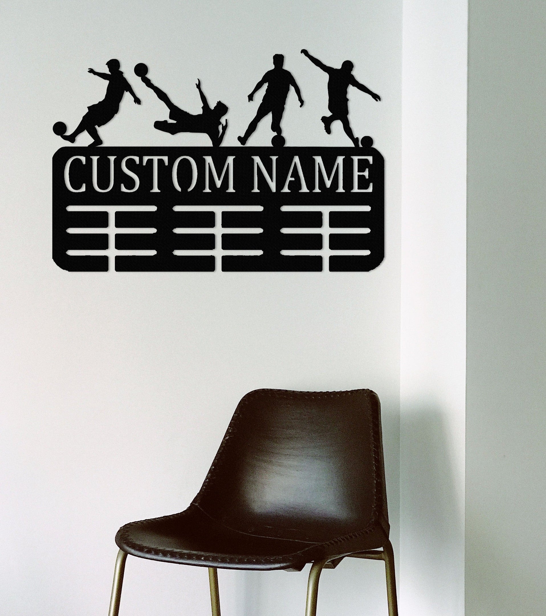 Custom Soccer Medal Holder, Personalized Soccer Name Medal Hanger,Soccer Medal Hanger Display,2 Rungs for Medals,Soccer Awards Display