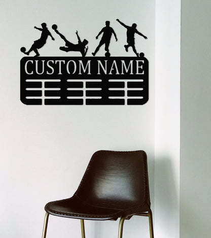 Custom Soccer Medal Holder, Personalized Soccer Name Medal Hanger,Soccer Medal Hanger Display,2 Rungs for Medals,Soccer Awards Display