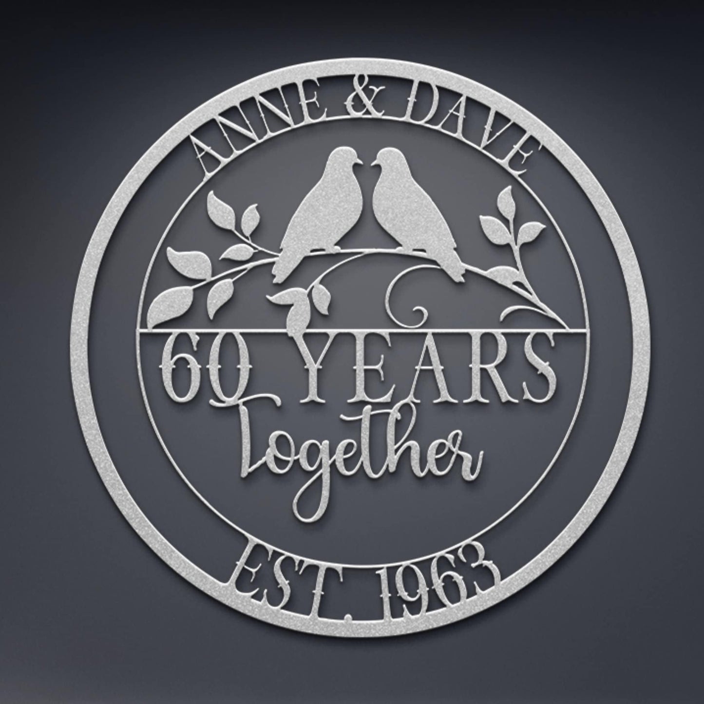 60th Anniversary Gift, Parents Anniversary, Diamond Anniversary, 60 Year Anniversary Sign, Wedding Anniversary Metal Wall Art, Doves Sign