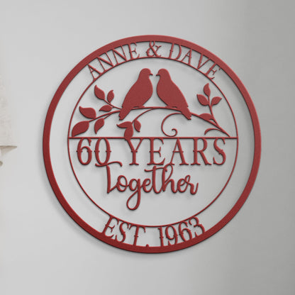 60th Anniversary Gift, Parents Anniversary, Diamond Anniversary, 60 Year Anniversary Sign, Wedding Anniversary Metal Wall Art, Doves Sign