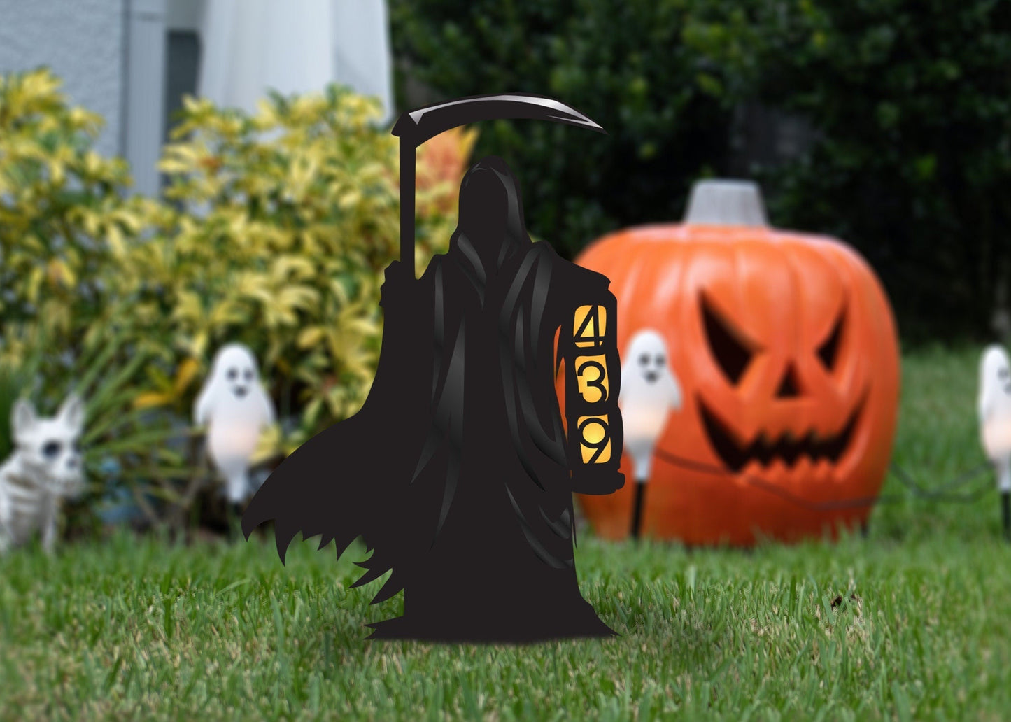Custom Metal Halloween Reaper Yard Sign, Grim Reaper Address Sign, Halloween Address Sign, Address Lawn Sign, Halloween Lawn Sign