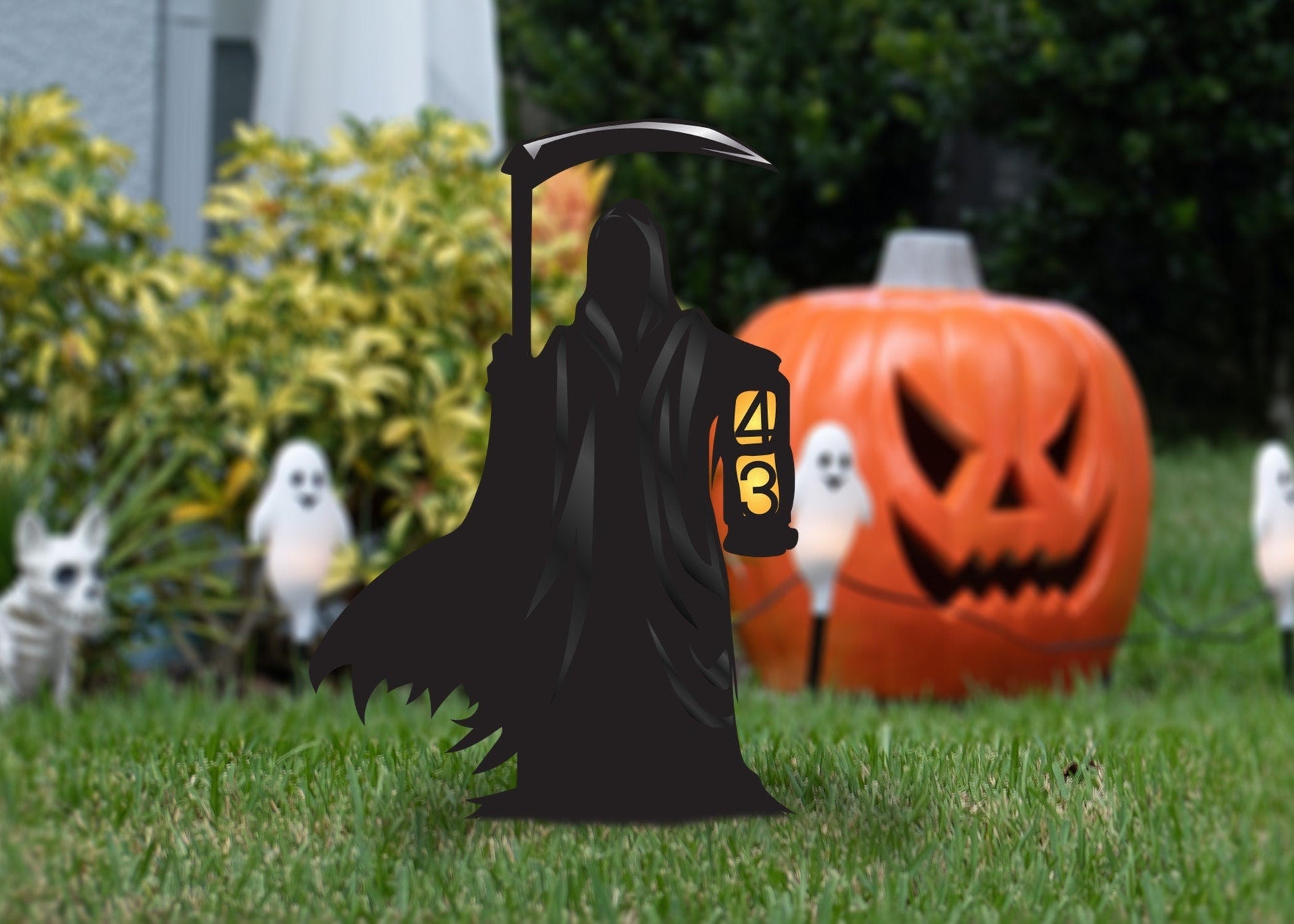 Custom Metal Halloween Reaper Yard Sign, Grim Reaper Address Sign, Halloween Address Sign, Address Lawn Sign, Halloween Lawn Sign