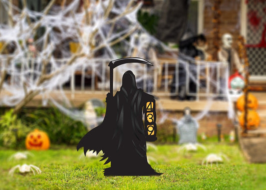 Custom Metal Halloween Reaper Yard Sign, Grim Reaper Address Sign, Halloween Address Sign, Address Lawn Sign, Halloween Lawn Sign