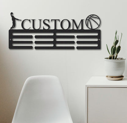 Personalized Basketball Sport Medal Hanger Sign,2 Rungs for medals & Ribbons,Custom Basketball Medal Display,Medal Holder Display,wall art