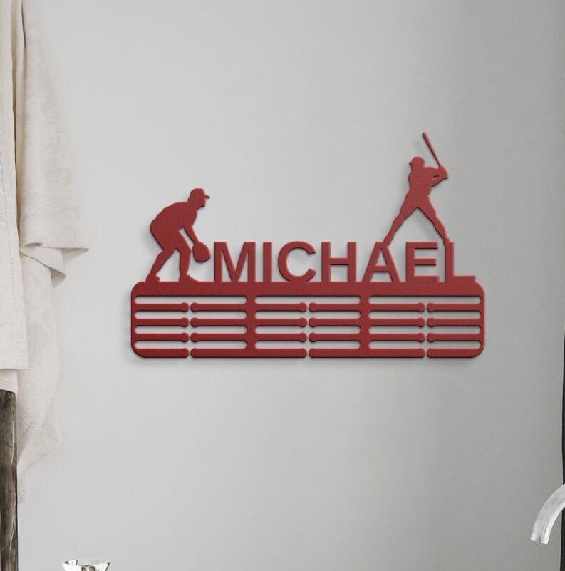 Personalized Baseball Medal Hanger, Medal Display, Medal Holder For Kids, Sports Medal Rack, Sports Metal Sign, Baseball Ornament