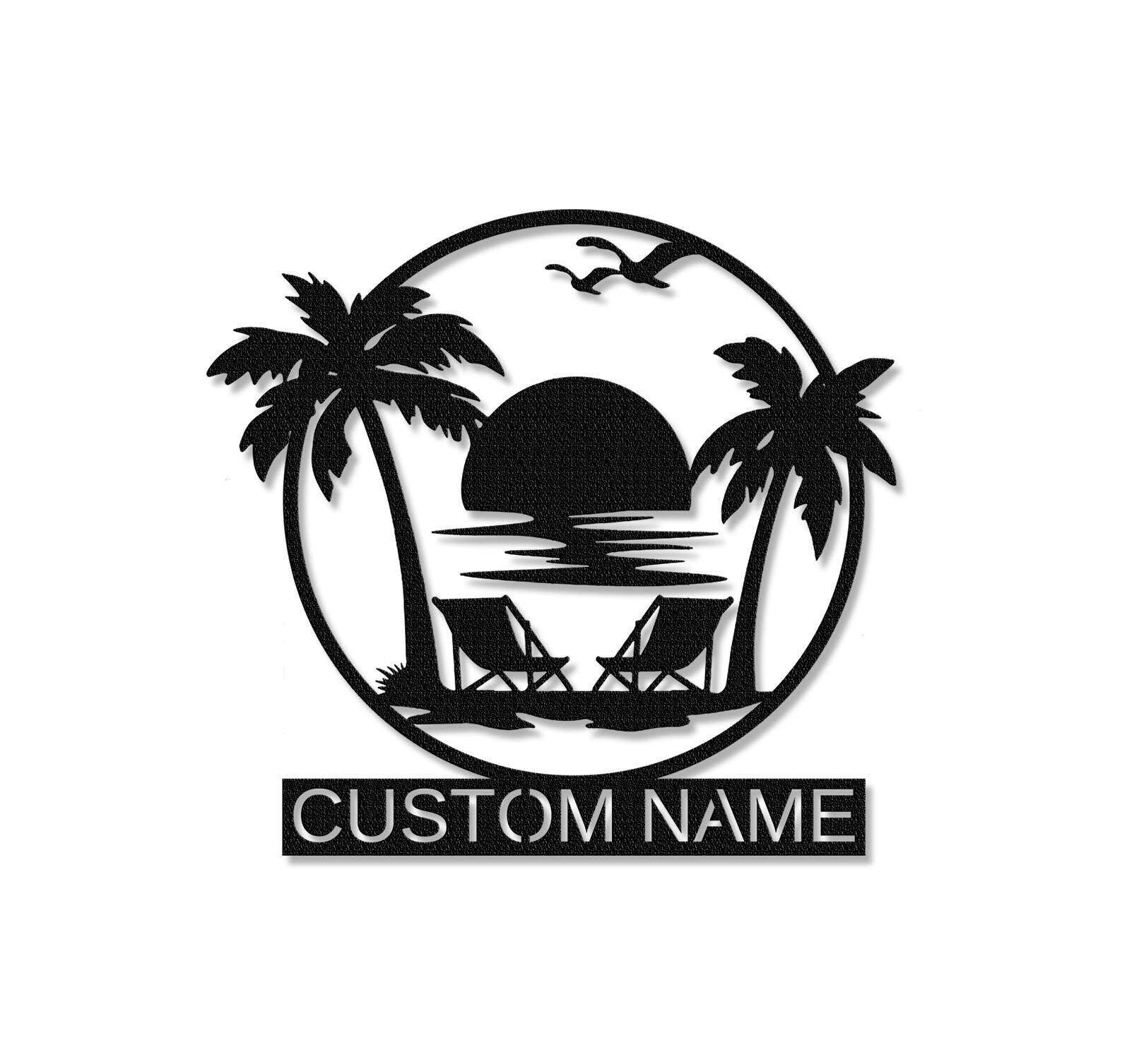 Custom Beach Decor,Personalized Sunset Wall Art,Summer Beach Sign,Nautical Decor,Lake House Wall Decor,Outdoor Decor Sunset Beach Monogram