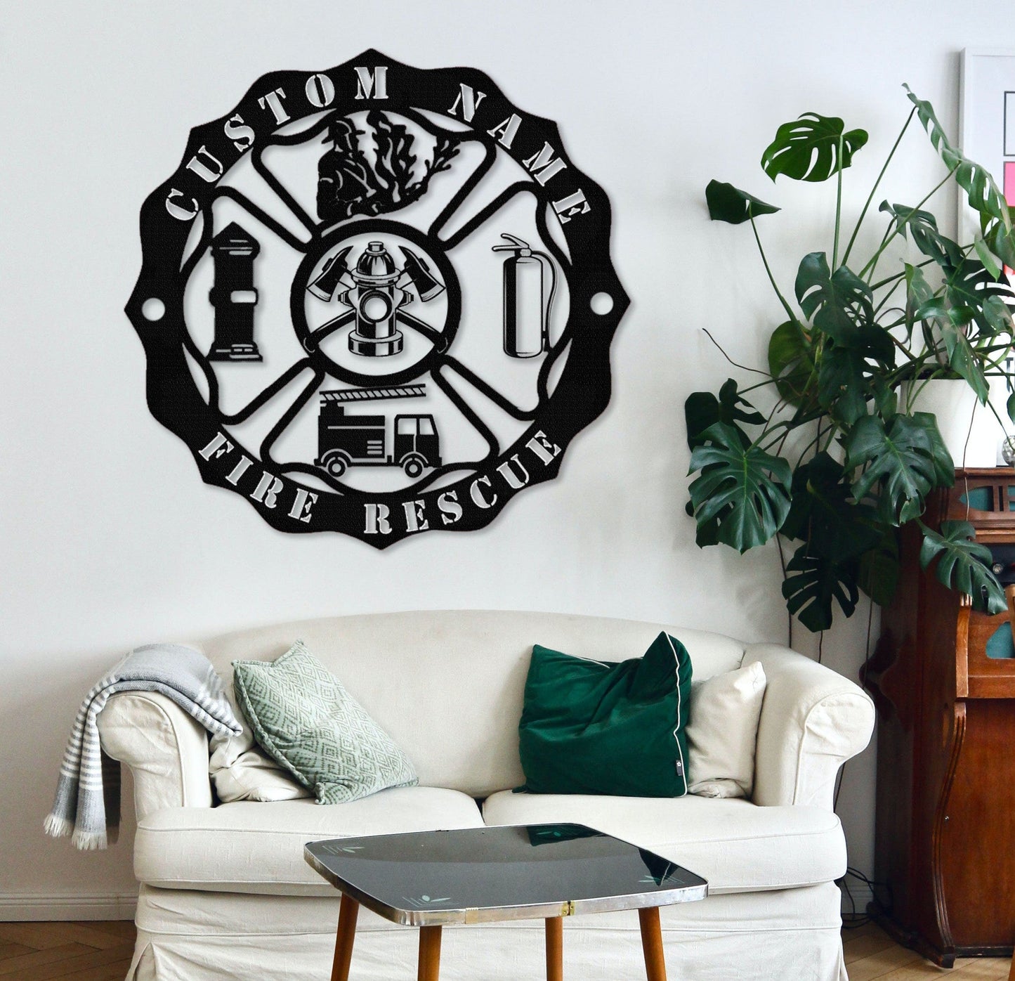 Firefighter Metal Sign,Custom Maltese Cross Sign,Fireman Sign,First Responder Gift,Fire Department Monogram,Fire house metal sign