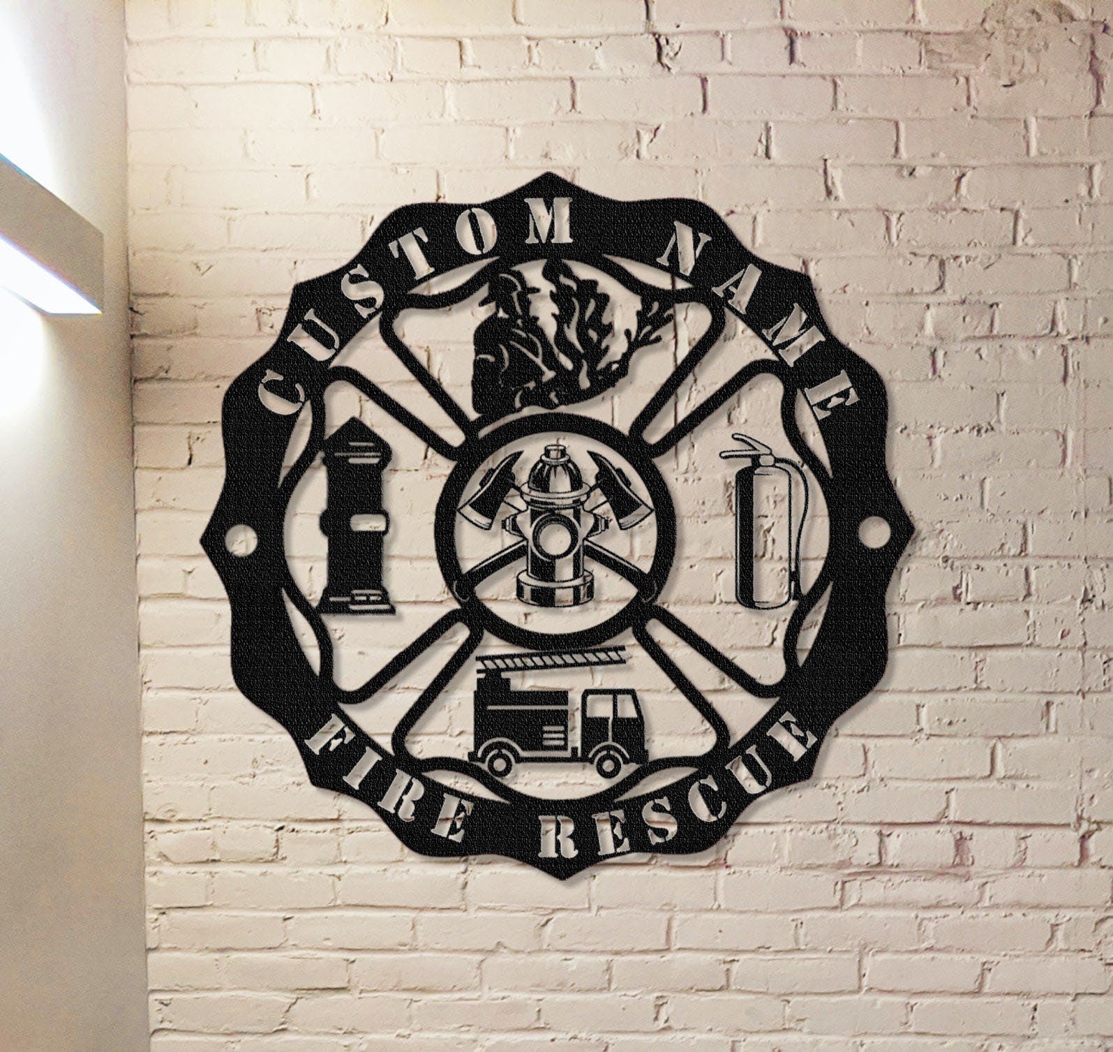 Firefighter Metal Sign,Custom Maltese Cross Sign,Fireman Sign,First Responder Gift,Fire Department Monogram,Fire house metal sign