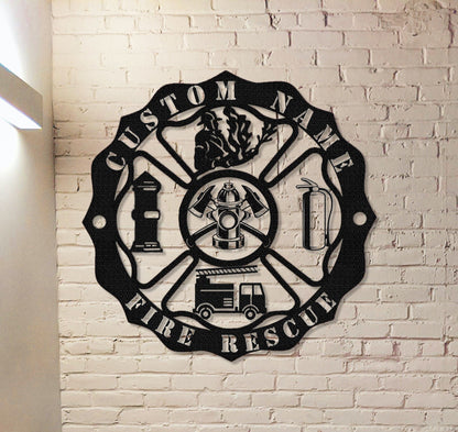 Firefighter Metal Sign,Custom Maltese Cross Sign,Fireman Sign,First Responder Gift,Fire Department Monogram,Fire house metal sign