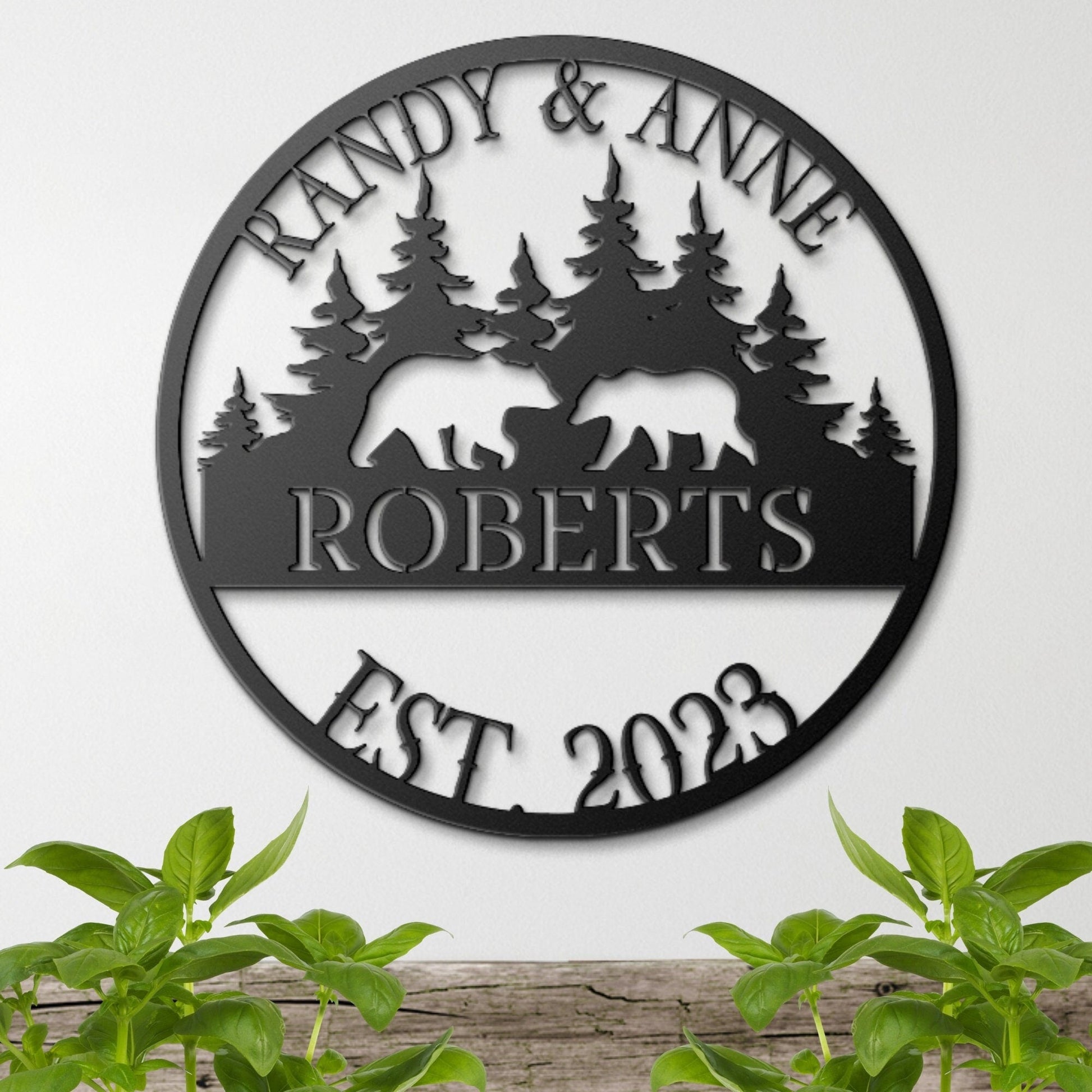 Metal Wedding Sign, Last Name Established Sign, Family Name Sign, Wedding Monogram, Bear Family Sign, Couple Gift, Last Name Sign,