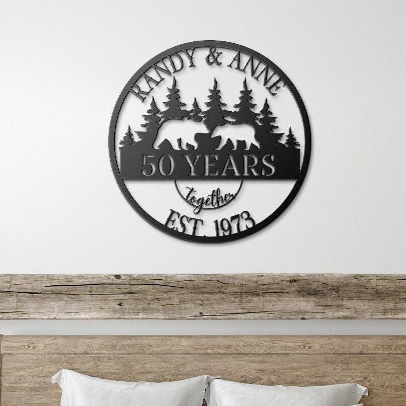 50th Anniversary Gift, Anniversary Gift For Parents, Golden Anniversary, 50 Year Anniversary Sign, Wedding Anniversary, Bear Family Sign