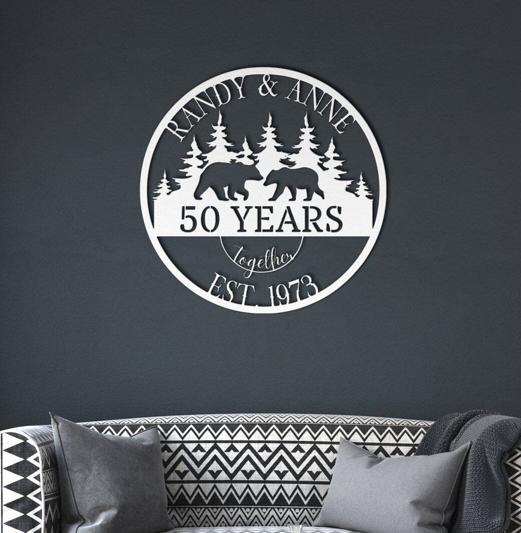 50th Anniversary Gift, Anniversary Gift For Parents, Golden Anniversary, 50 Year Anniversary Sign, Wedding Anniversary, Bear Family Sign