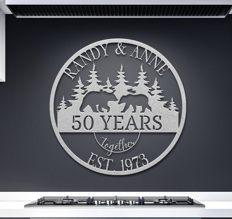 50th Anniversary Gift, Anniversary Gift For Parents, Golden Anniversary, 50 Year Anniversary Sign, Wedding Anniversary, Bear Family Sign