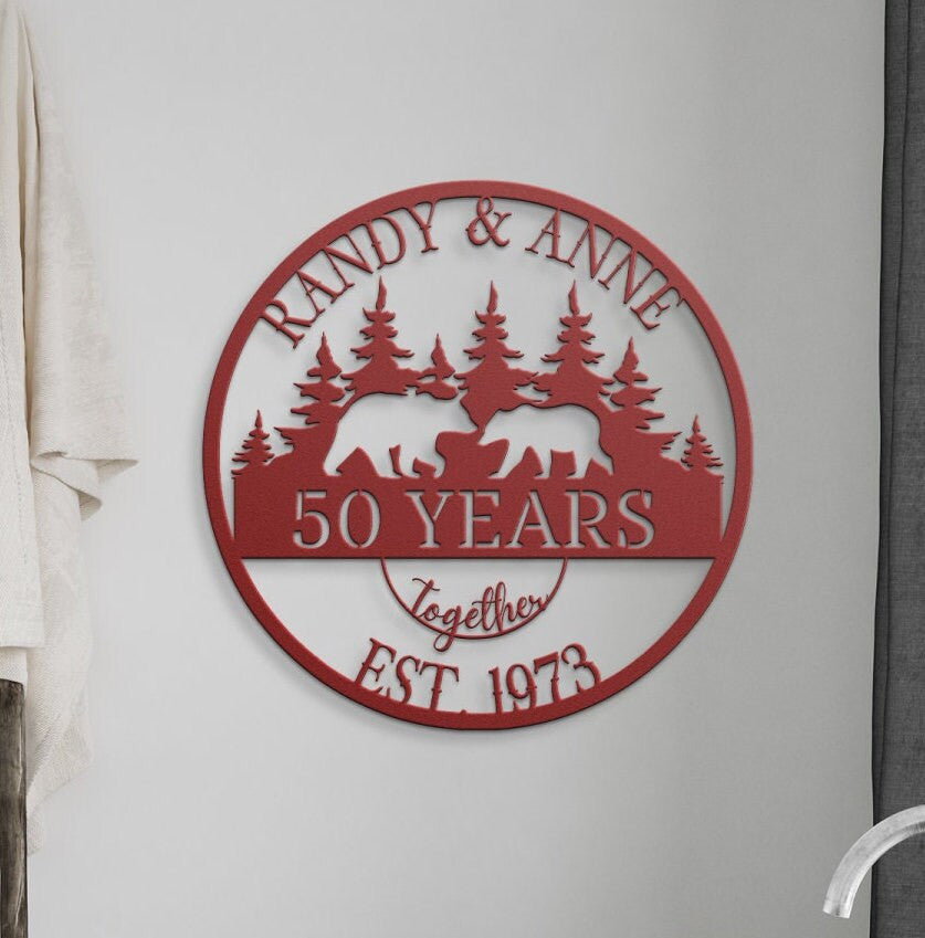 50th Anniversary Gift, Anniversary Gift For Parents, Golden Anniversary, 50 Year Anniversary Sign, Wedding Anniversary, Bear Family Sign
