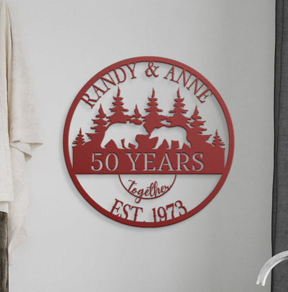 50th Anniversary Gift, Anniversary Gift For Parents, Golden Anniversary, 50 Year Anniversary Sign, Wedding Anniversary, Bear Family Sign