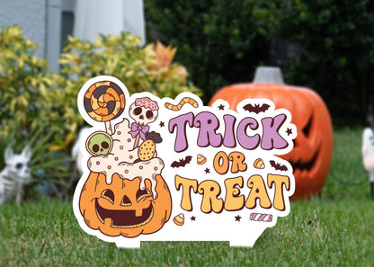 Trick Or Treat Metal Lawn Sign, Halloween Yard Sign, Halloween Decor, Halloween Sign with Stakes, Staked Address, Address Sign for Lawn