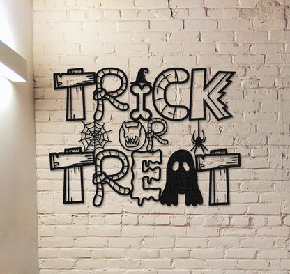Trick or Treat Halloween Metal Sign,Halloween Gift,Halloween Door Decor,Halloween Spooky Decor,Spider Web Sign wall art,Scary Door Hanger