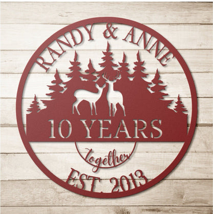 Personalized 0th Anniversary Gift, Wedding Anniversary Metal Sign, Deers Monogram, Wedding Monogram, Gift For Parents, Parents Anniversary