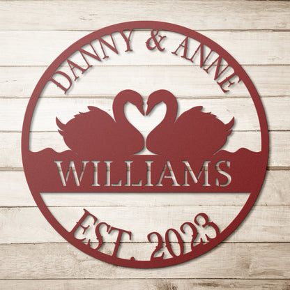 Swans Wedding Sign, Wedding Gift, Last Name Established Sign, Family Name Sign, Metal Swans Sign, Wedding Monogram, Couple Gift