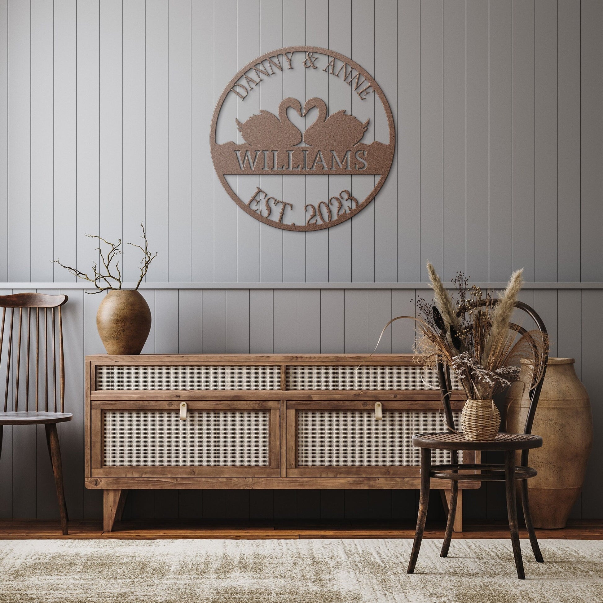Swans Wedding Sign, Wedding Gift, Last Name Established Sign, Family Name Sign, Metal Swans Sign, Wedding Monogram, Couple Gift