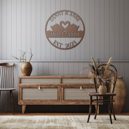 Swans Wedding Sign, Wedding Gift, Last Name Established Sign, Family Name Sign, Metal Swans Sign, Wedding Monogram, Couple Gift