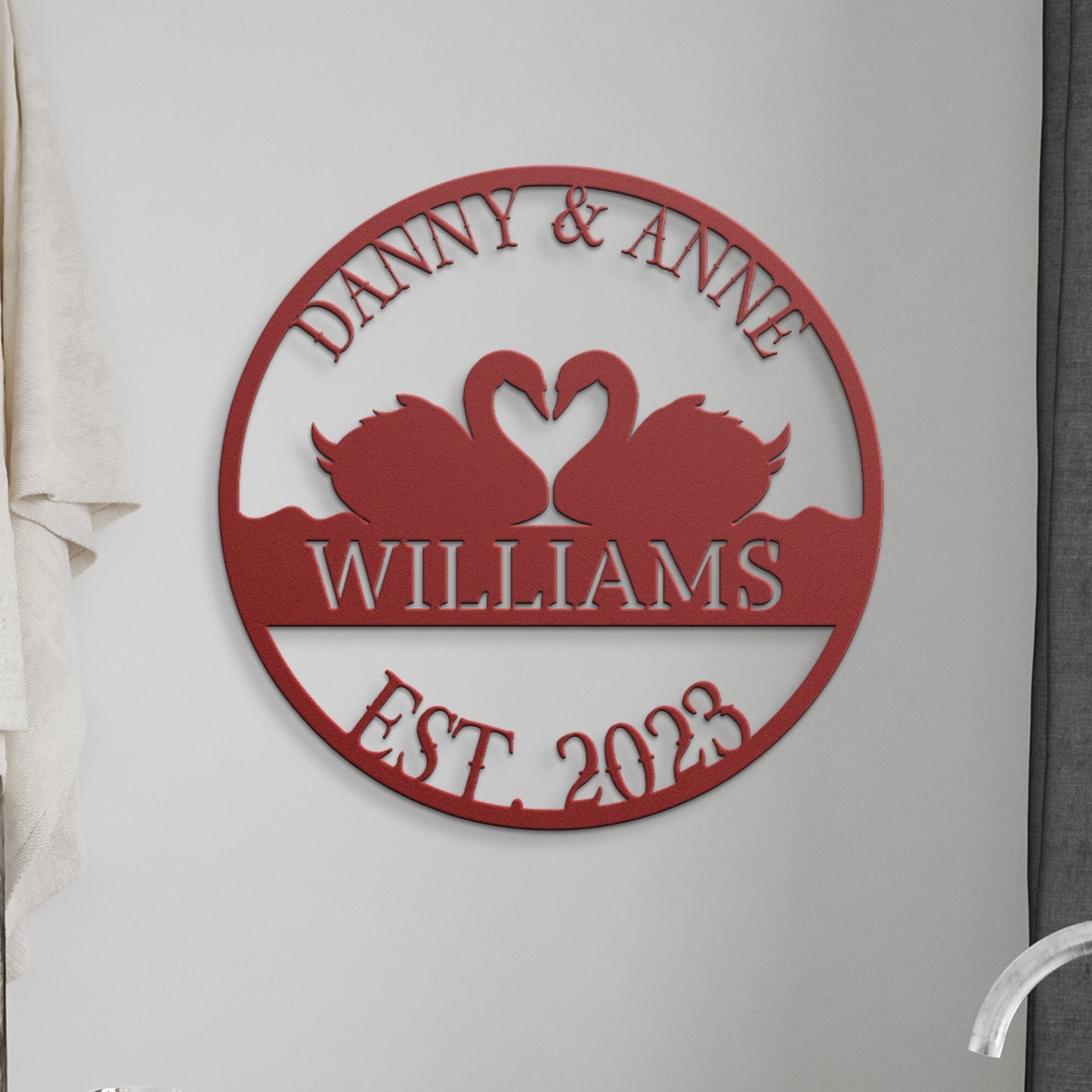 Swans Wedding Sign, Wedding Gift, Last Name Established Sign, Family Name Sign, Metal Swans Sign, Wedding Monogram, Couple Gift