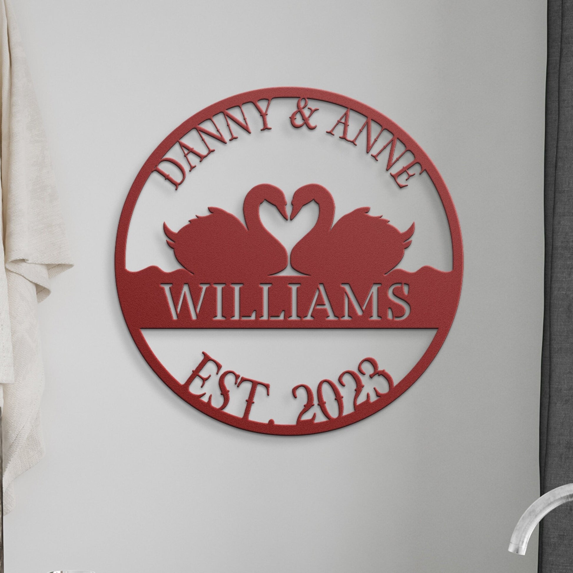 Swans Wedding Sign, Wedding Gift, Last Name Established Sign, Family Name Sign, Metal Swans Sign, Wedding Monogram, Couple Gift