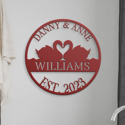 Swans Wedding Sign, Wedding Gift, Last Name Established Sign, Family Name Sign, Metal Swans Sign, Wedding Monogram, Couple Gift