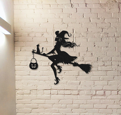 Witch Flying on a Broomstick Metal Sign,Halloween Gift,Halloween Door Decor,Witch Halloween Decor,Witch on a broom wall art,Door Hanger
