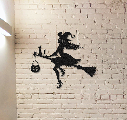 Witch Flying on a Broomstick Metal Sign,Halloween Gift,Halloween Door Decor,Witch Halloween Decor,Witch on a broom wall art,Door Hanger