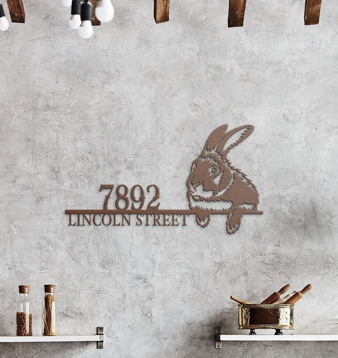 Metal Rabbit Address Sign, Metal House Numbers, Large Metal Sign, Modern Address Sign, Metal Address Plaque, Custom Street Sign, Rabbit Sign