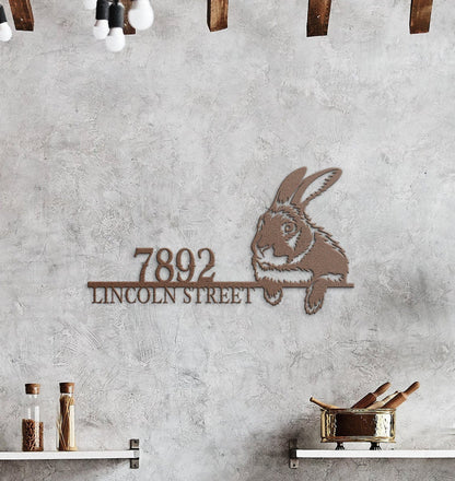 Metal Rabbit Address Sign, Metal House Numbers, Large Metal Sign, Modern Address Sign, Metal Address Plaque, Custom Street Sign, Rabbit Sign
