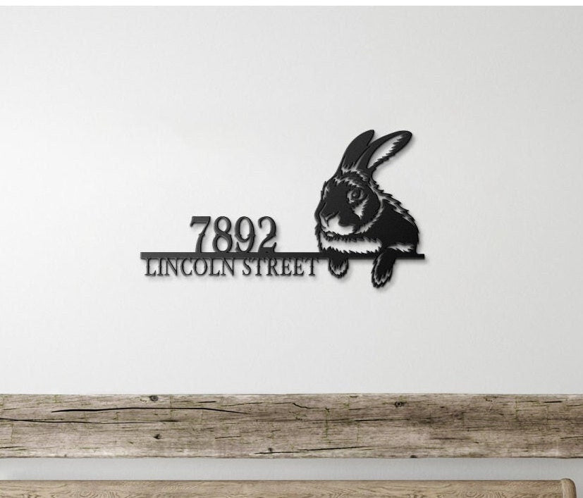 Metal Rabbit Address Sign, Metal House Numbers, Large Metal Sign, Modern Address Sign, Metal Address Plaque, Custom Street Sign, Rabbit Sign