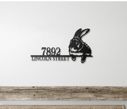 Metal Rabbit Address Sign, Metal House Numbers, Large Metal Sign, Modern Address Sign, Metal Address Plaque, Custom Street Sign, Rabbit Sign