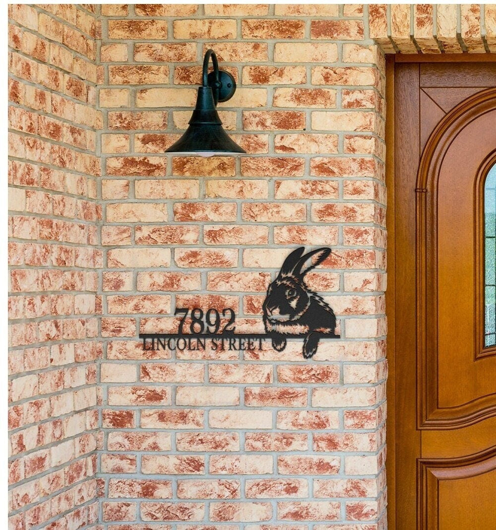 Metal Rabbit Address Sign, Metal House Numbers, Large Metal Sign, Modern Address Sign, Metal Address Plaque, Custom Street Sign, Rabbit Sign