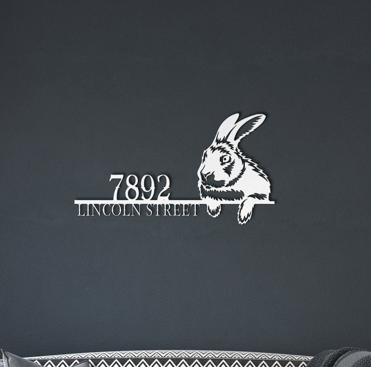 Metal Rabbit Address Sign, Metal House Numbers, Large Metal Sign, Modern Address Sign, Metal Address Plaque, Custom Street Sign, Rabbit Sign