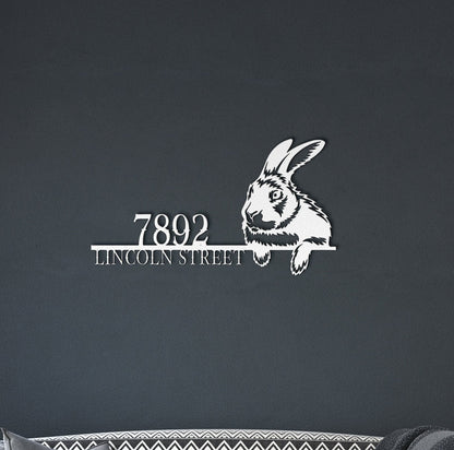 Metal Rabbit Address Sign, Metal House Numbers, Large Metal Sign, Modern Address Sign, Metal Address Plaque, Custom Street Sign, Rabbit Sign