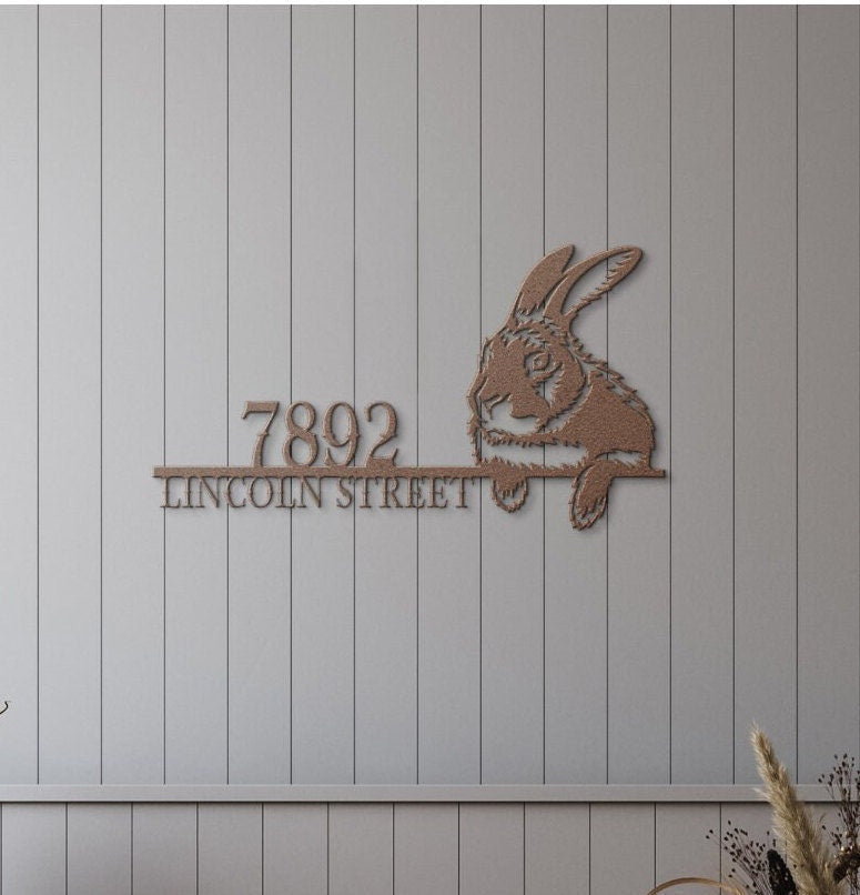 Metal Rabbit Address Sign, Metal House Numbers, Large Metal Sign, Modern Address Sign, Metal Address Plaque, Custom Street Sign, Rabbit Sign