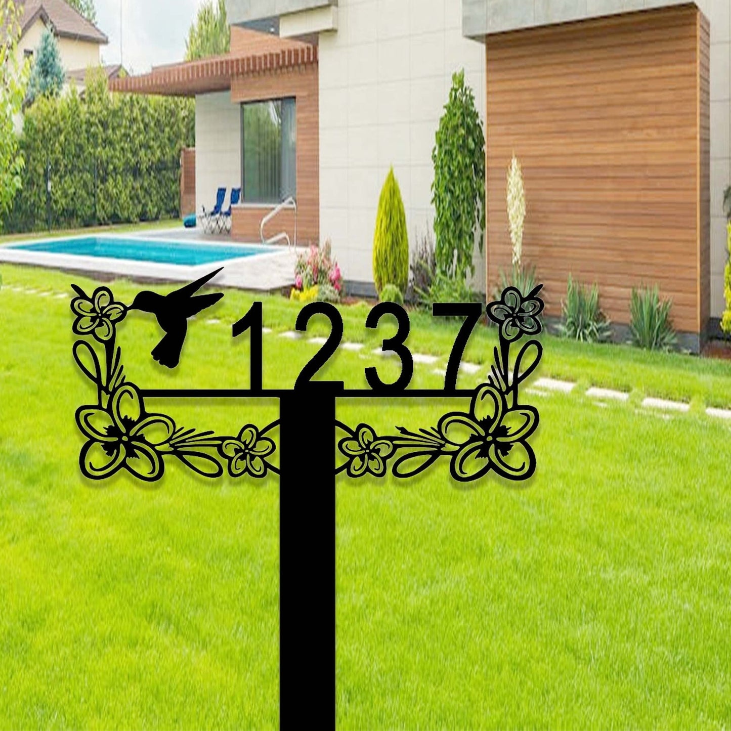 Custom Hummingbird Address Metal Yard Sign,Address Garden Stake,Personalized Lawn Address Sign,Address Sign Stake,House Number Sign for Yard