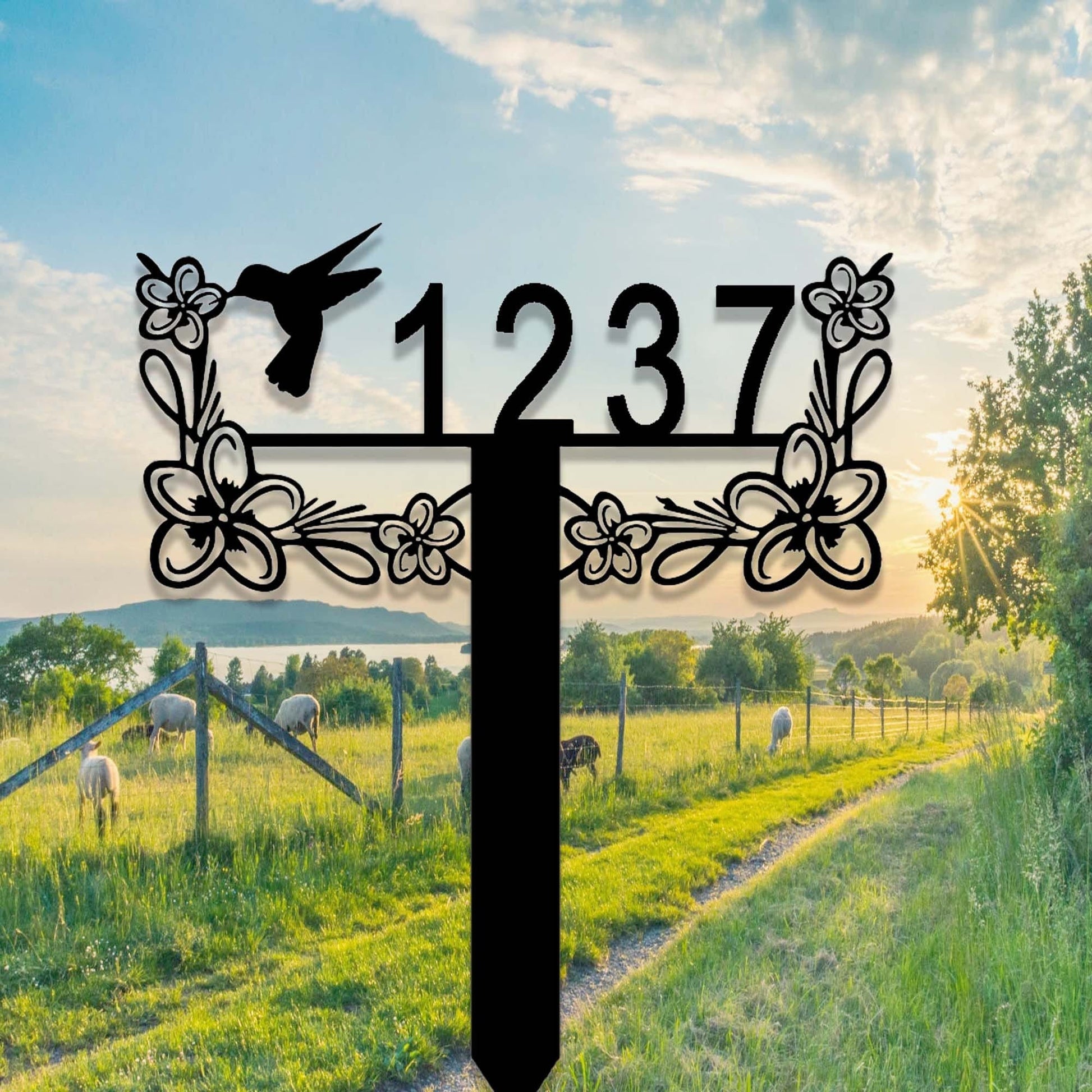 Custom Hummingbird Address Metal Yard Sign,Address Garden Stake,Personalized Lawn Address Sign,Address Sign Stake,House Number Sign for Yard