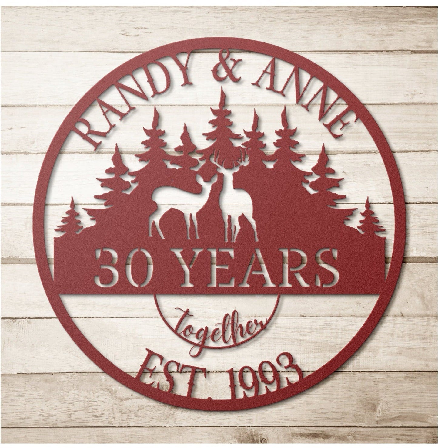 30th Anniversary Gift For Parents, Gifts For Couples, Wedding Anniversary Metal Sign, Deers Monogram, Hunting Lovers Gift, Personalized Art