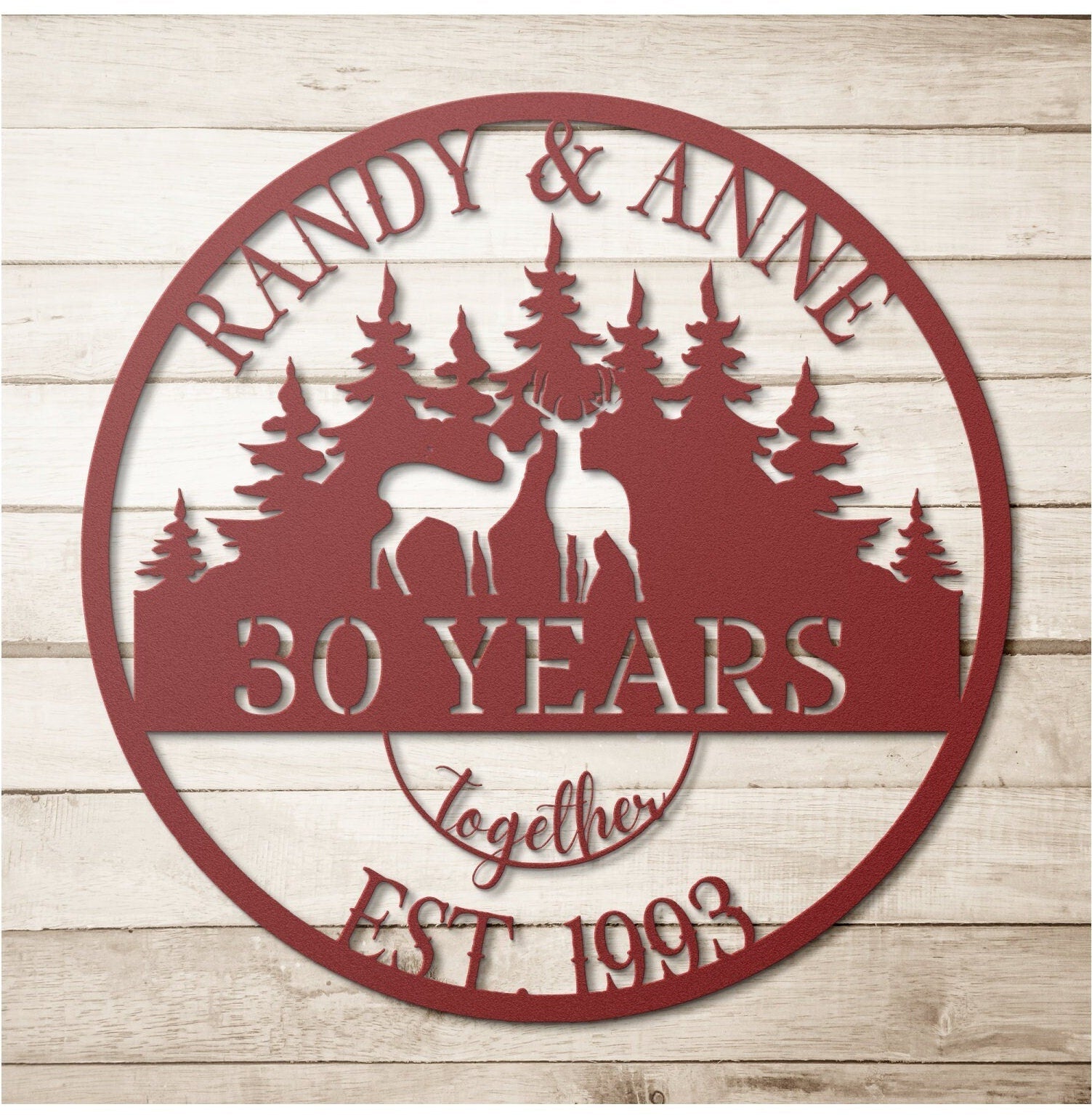 30th Anniversary Gift For Parents, Gifts For Couples, Wedding Anniversary Metal Sign, Deers Monogram, Hunting Lovers Gift, Personalized Art