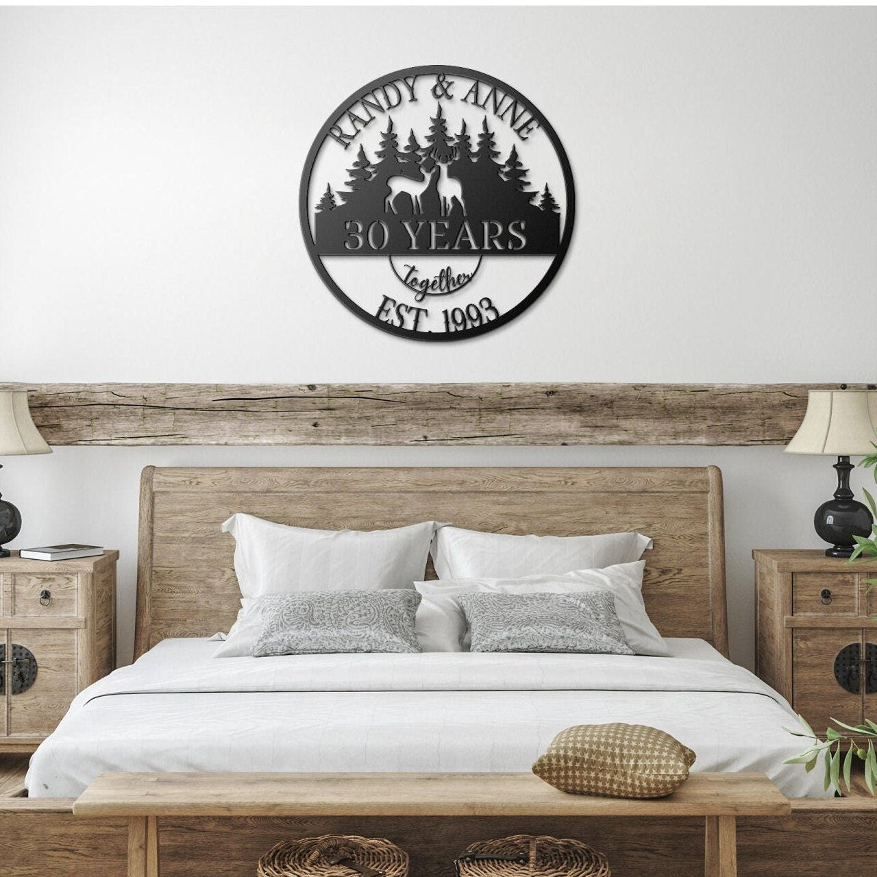 30th Anniversary Gift For Parents, Gifts For Couples, Wedding Anniversary Metal Sign, Deers Monogram, Hunting Lovers Gift, Personalized Art