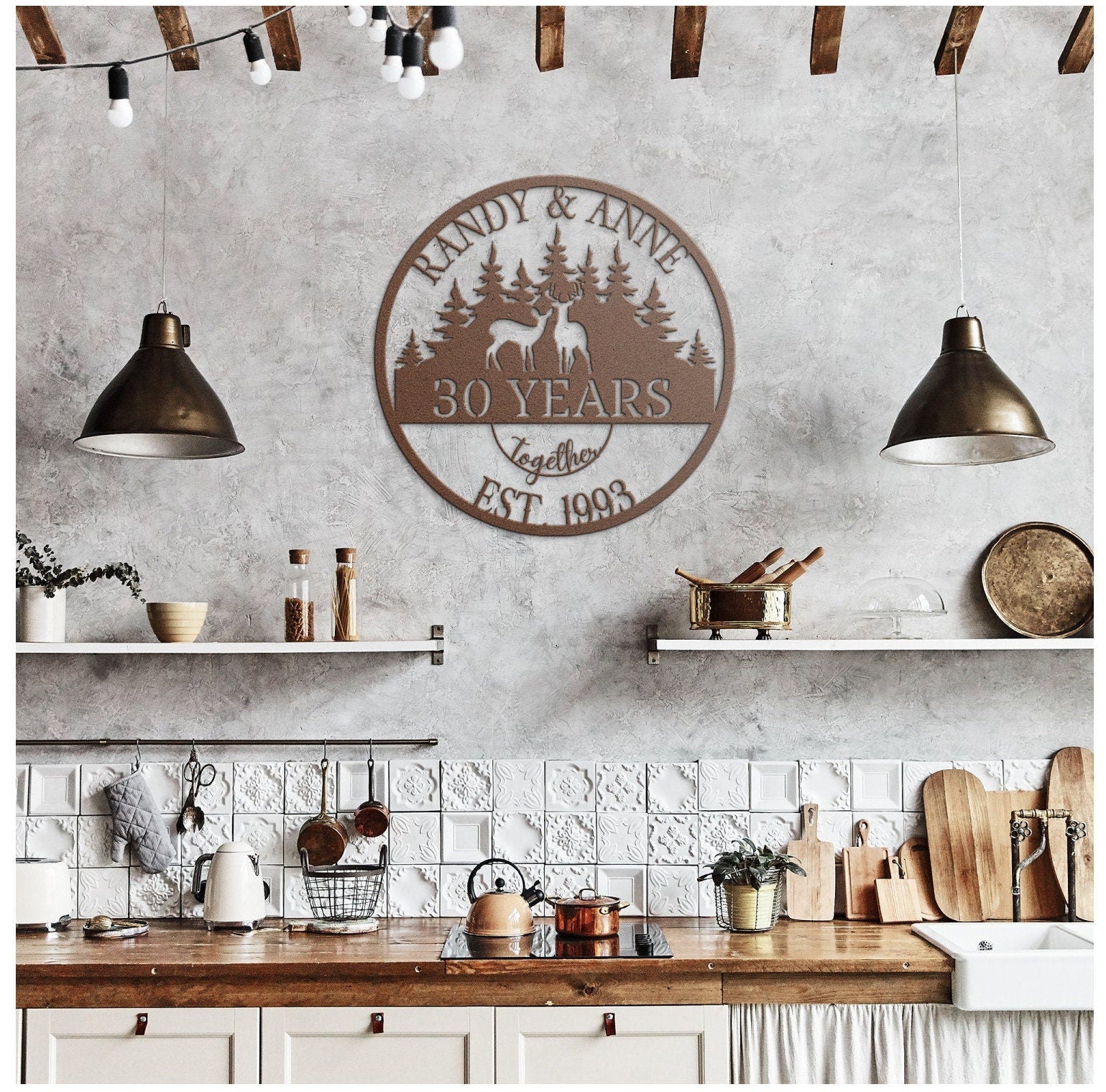 30th Anniversary Gift For Parents, Gifts For Couples, Wedding Anniversary Metal Sign, Deers Monogram, Hunting Lovers Gift, Personalized Art