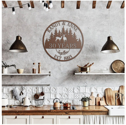 30th Anniversary Gift For Parents, Gifts For Couples, Wedding Anniversary Metal Sign, Deers Monogram, Hunting Lovers Gift, Personalized Art