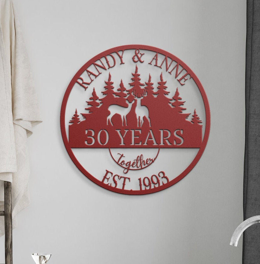 30th Anniversary Gift For Parents, Gifts For Couples, Wedding Anniversary Metal Sign, Deers Monogram, Hunting Lovers Gift, Personalized Art