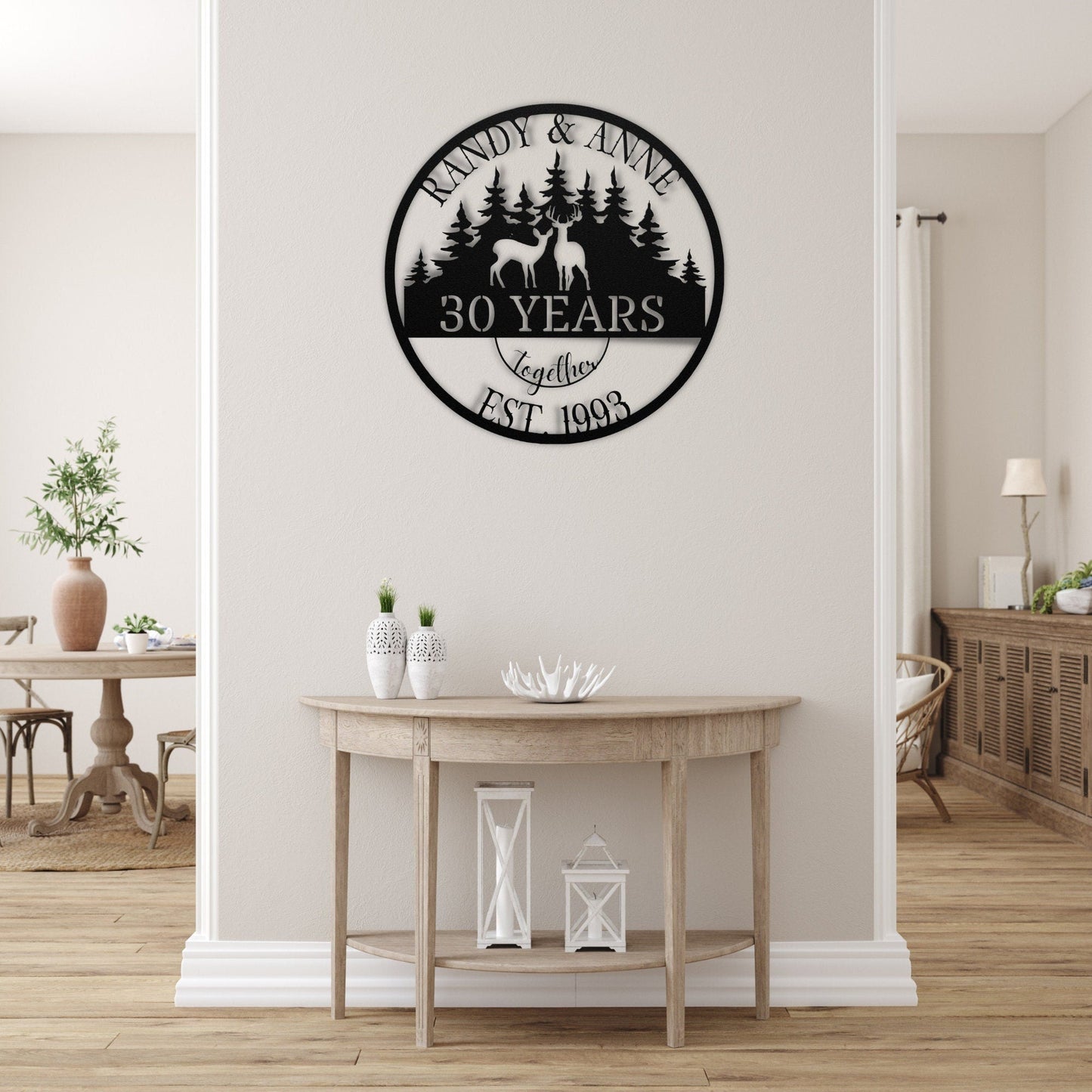 30th Anniversary Gift For Parents, Gifts For Couples, Wedding Anniversary Metal Sign, Deers Monogram, Hunting Lovers Gift, Personalized Art