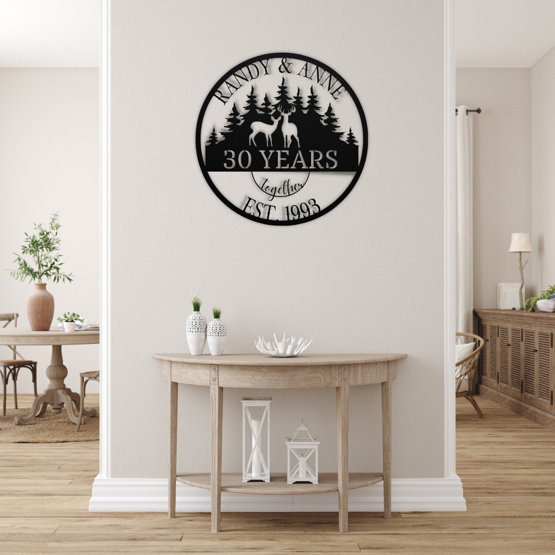 30th Anniversary Gift For Parents, Gifts For Couples, Wedding Anniversary Metal Sign, Deers Monogram, Hunting Lovers Gift, Personalized Art